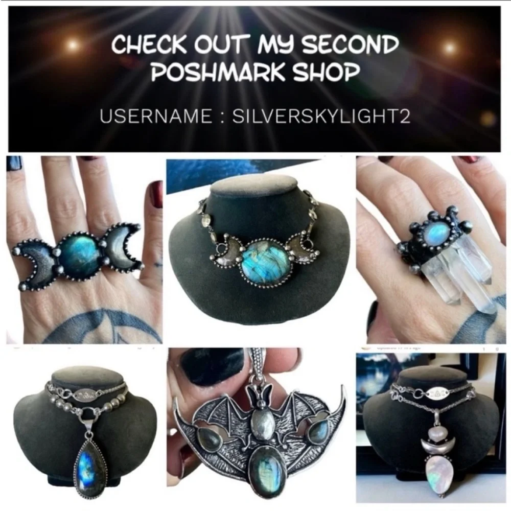 925 sterling silver blue kyanite stone charm on stainless steel maille choker - Picture 7 of 16